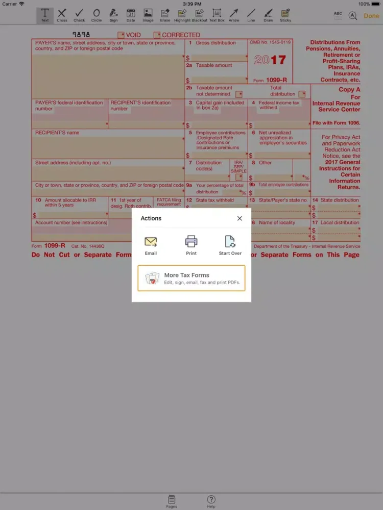 Zrzuty ekranu 1099R Form iPad 