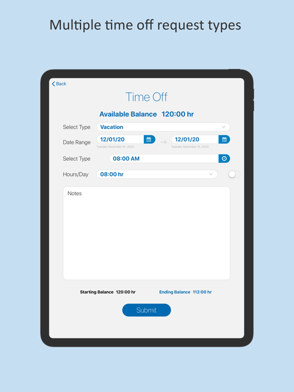 Vista Time Kiosk iPad  Screenshots