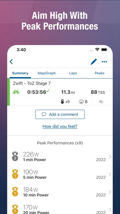 Captures d'écran de TrainingPeaks