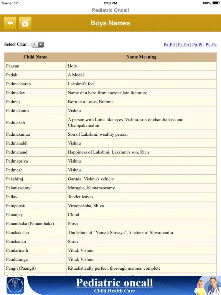 Captures d'écran de Indian Baby Names - Pediatric Oncall iPad 