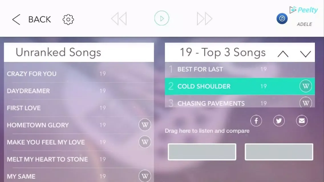 Tangkapan skrin Peelty - Adele Edition