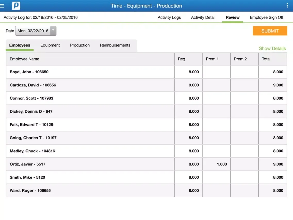 Zrzuty ekranu PENTA Time - Equipment - Production iPad 