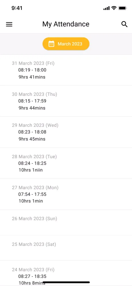 Time Attendance Screenshots