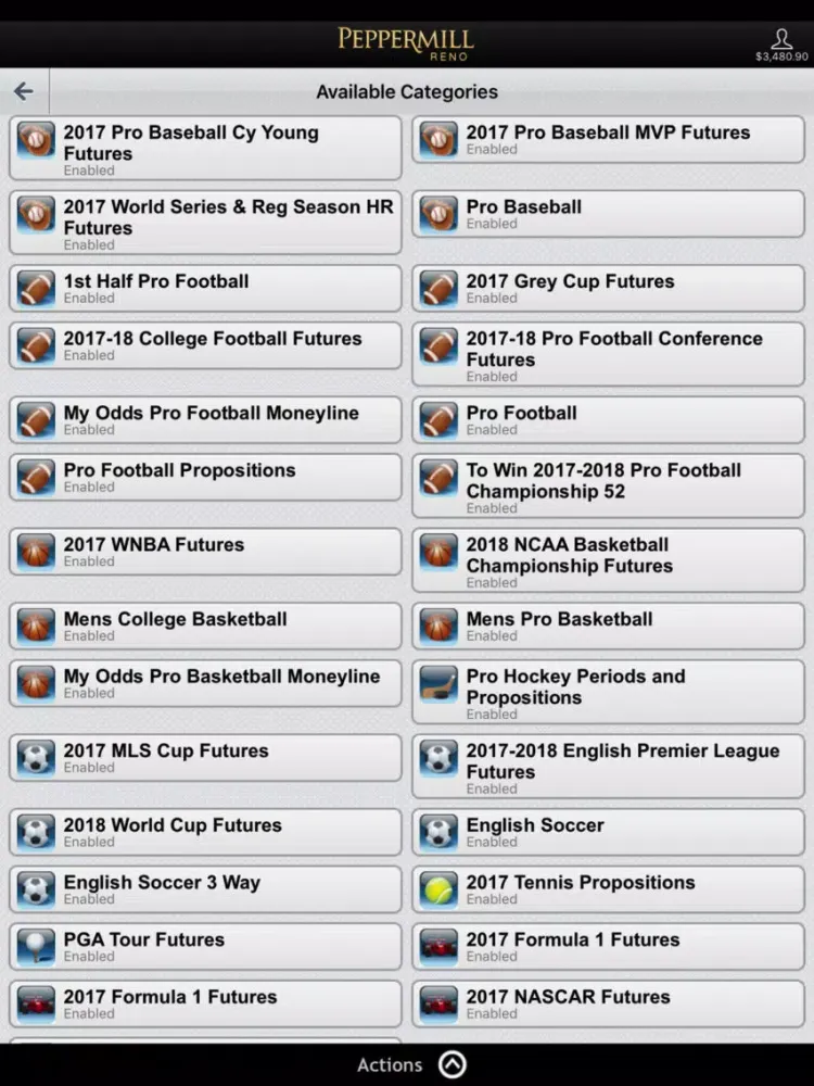 Zrzuty ekranu Peppermill Sportsbook iPad 