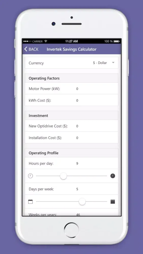 Capturas de tela do Invertek Savings Calculator