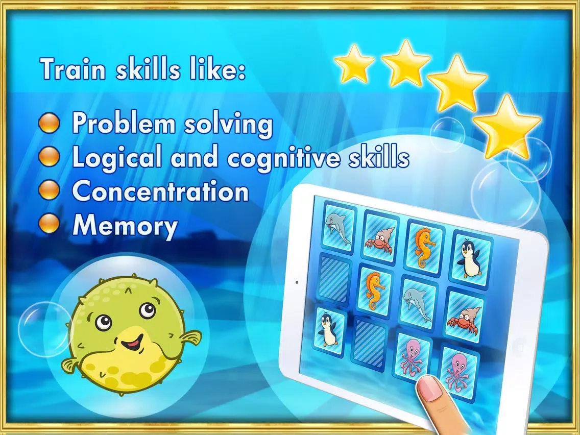 Ảnh chụp màn hình của Memo pairs puzzle ocean animals for toddlers iPad 