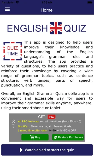English Grammar Quiz স্ক্রিনশট