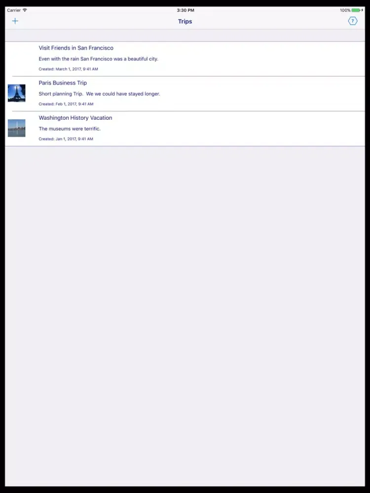 Tangkapan layar Travelog Notes iPad 