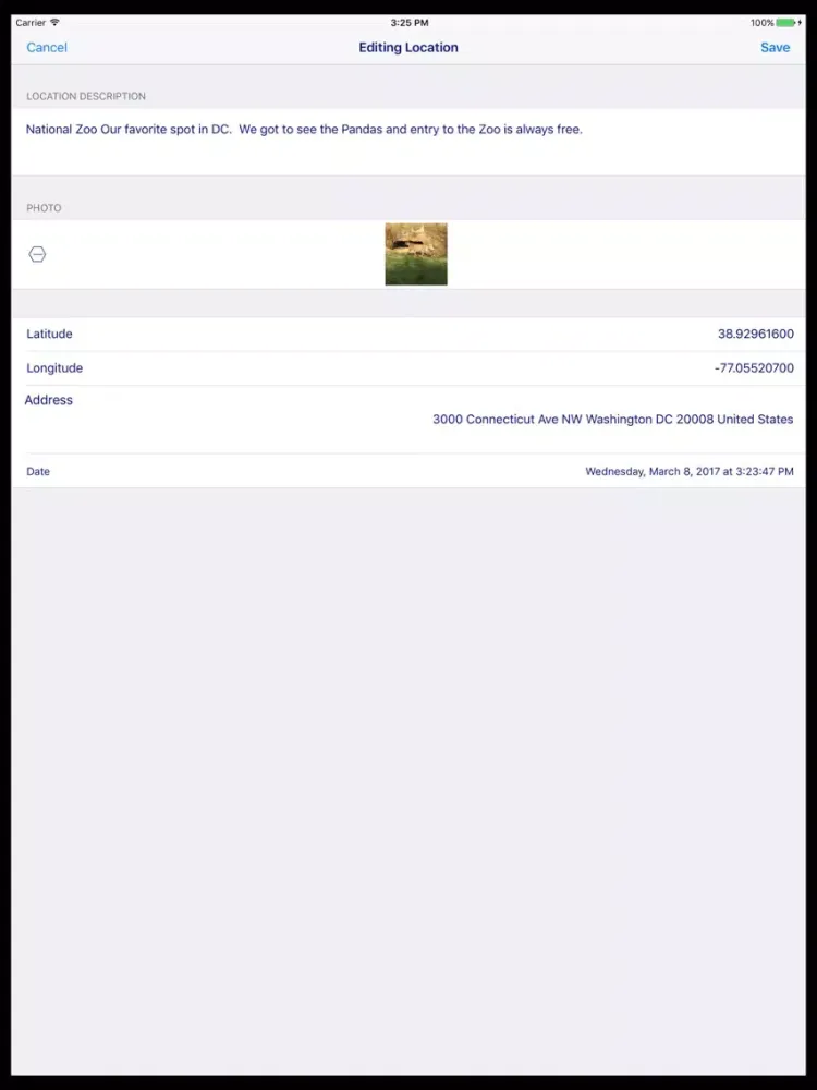Tangkapan layar Travelog Notes iPad 