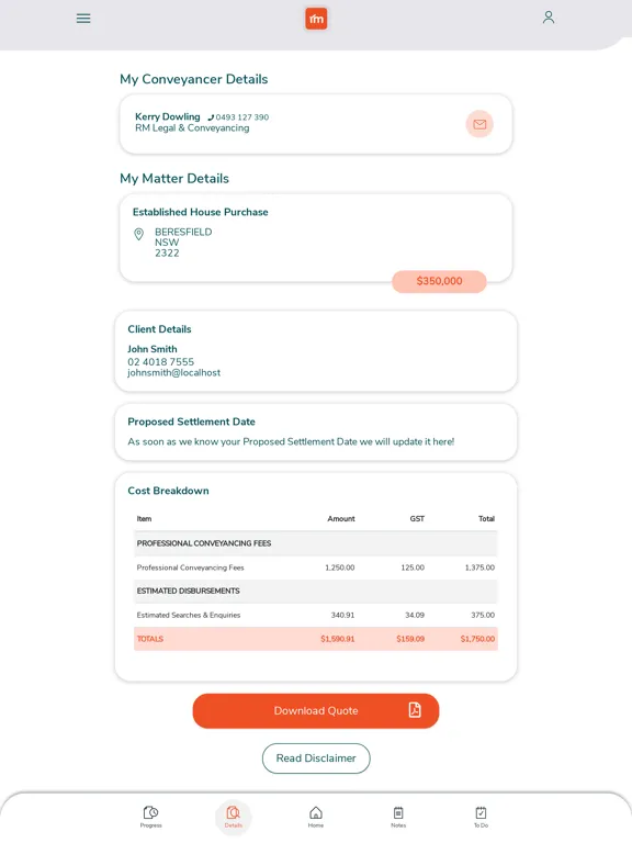 Capturas de tela do RM Property Conveyancing iPad 