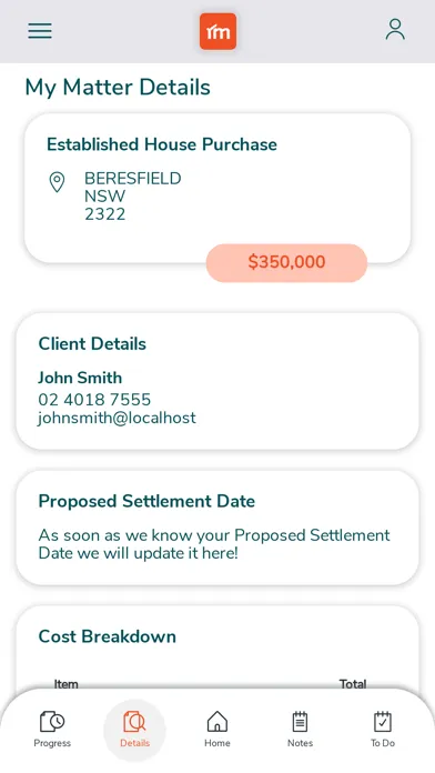 Capturas de tela do RM Property Conveyancing