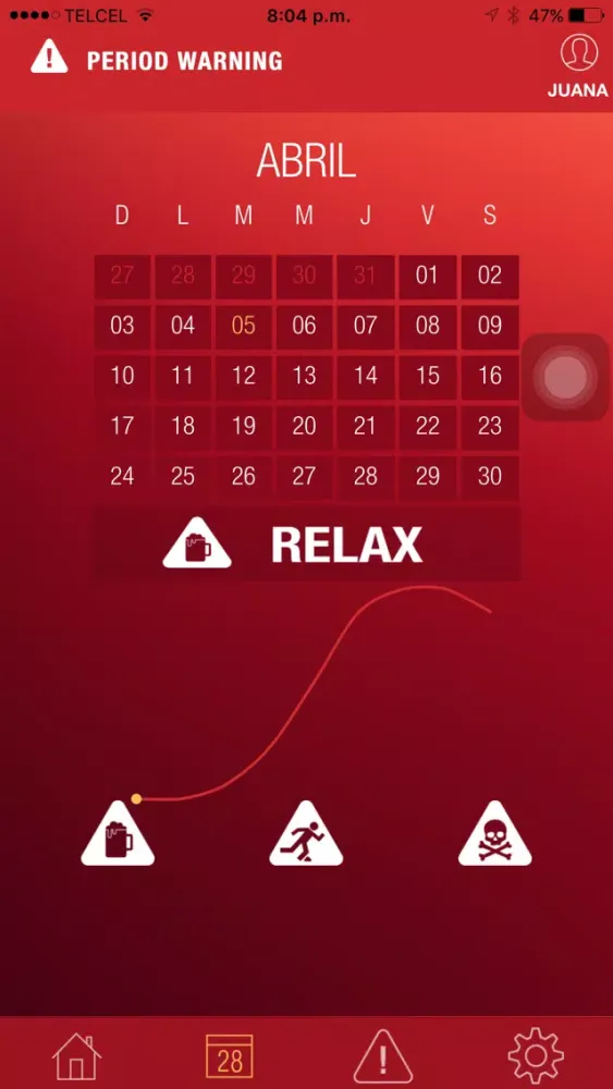 Ảnh chụp màn hình của Period Warning