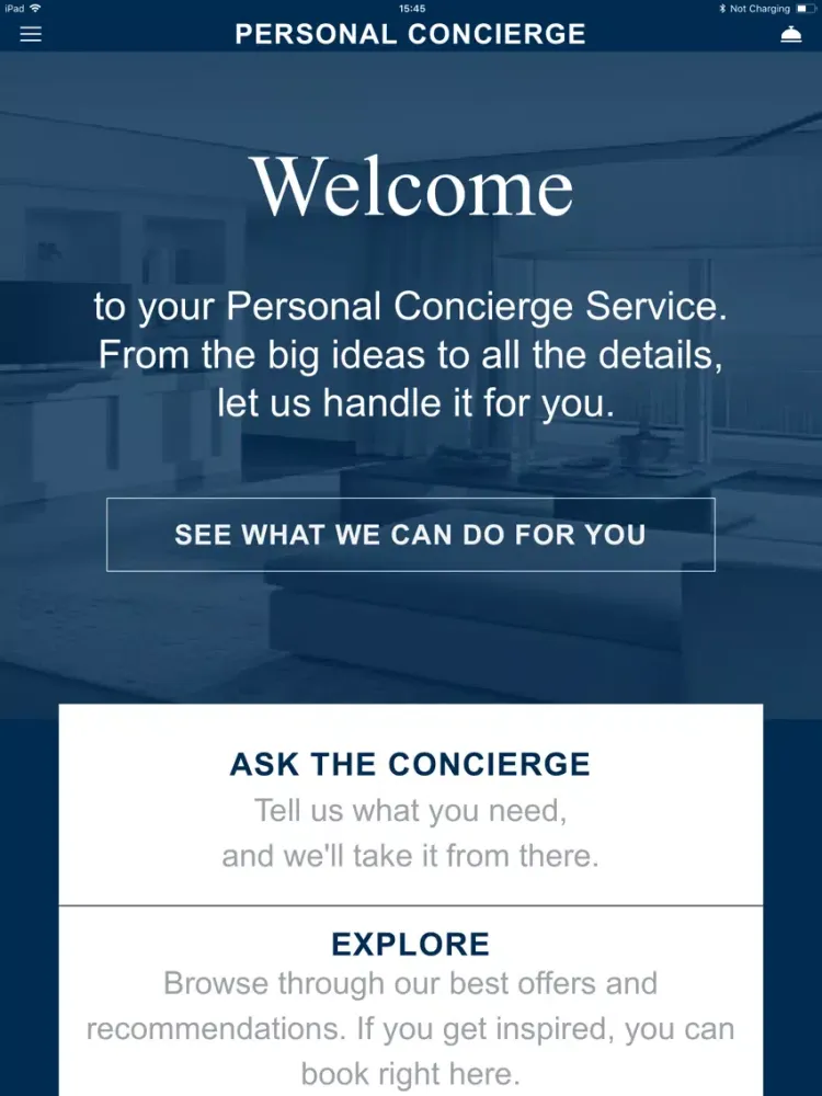 Ảnh chụp màn hình của Personal Concierge Service iPad 