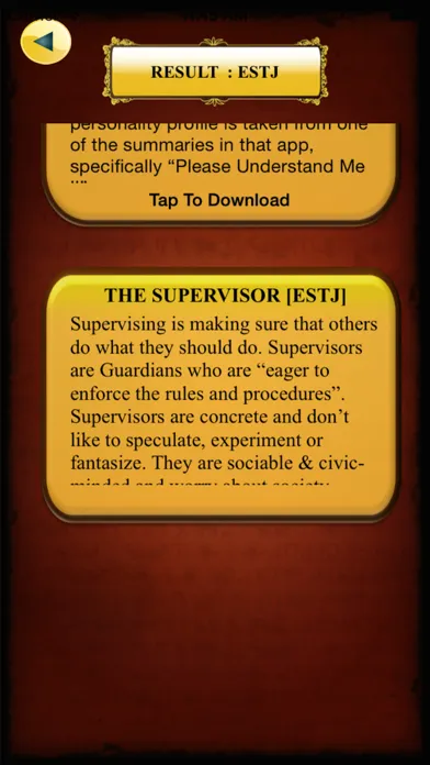 Tangkapan skrin Profile Me - a quick Personality Test based on Research by Katharine Briggs and Isabel Myers