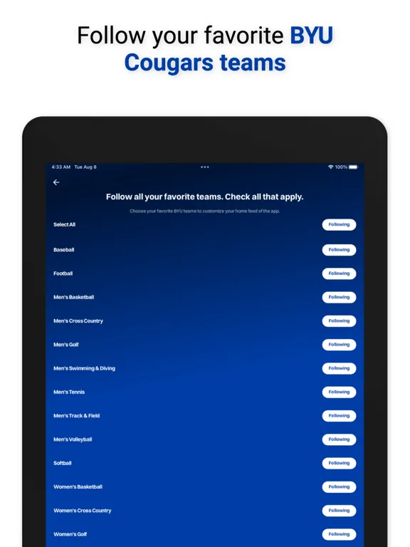 ภาพหน้าจอของ BYU Cougars iPad 
