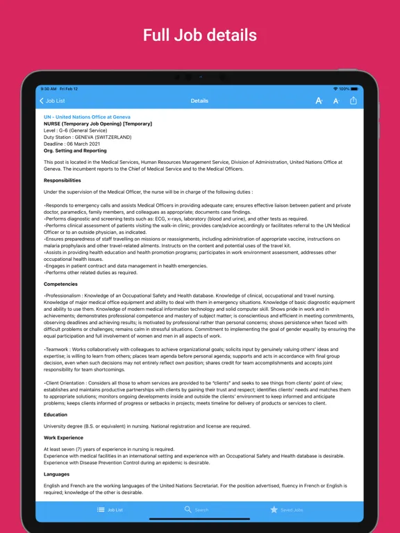 Captures d'écran de UN & NGO Jobs iPad 
