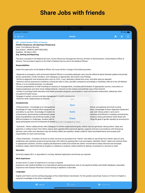 Captures d'écran de UN & NGO Jobs iPad 