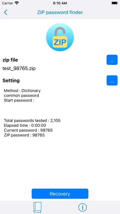 Ảnh chụp màn hình của ZIP password finder