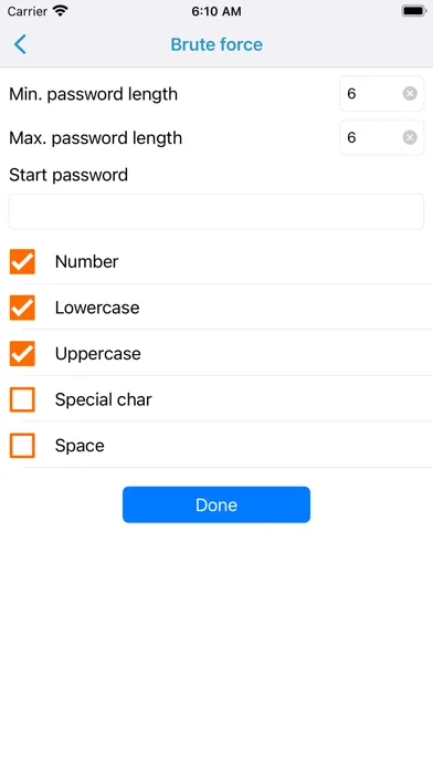 Ảnh chụp màn hình của ZIP password finder