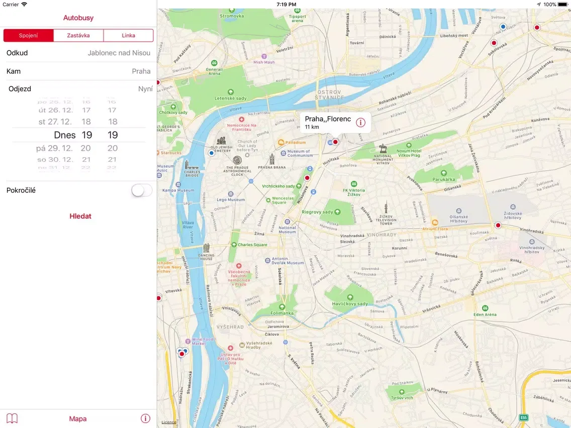 ภาพหน้าจอของ IDOS do kapsy iPad 