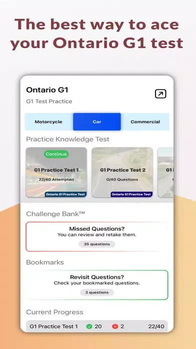 Capturas de tela do G1 Practice Test