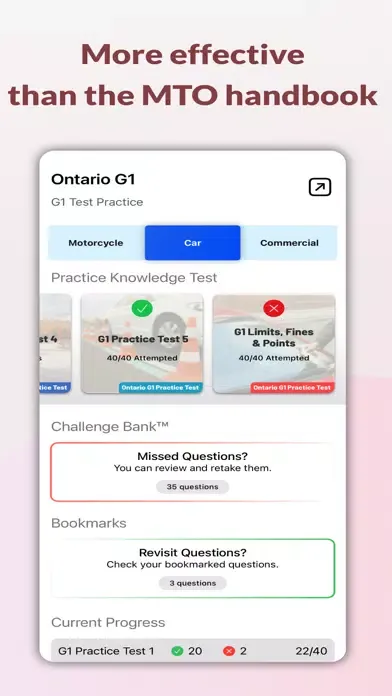 Capturas de tela do G1 Practice Test