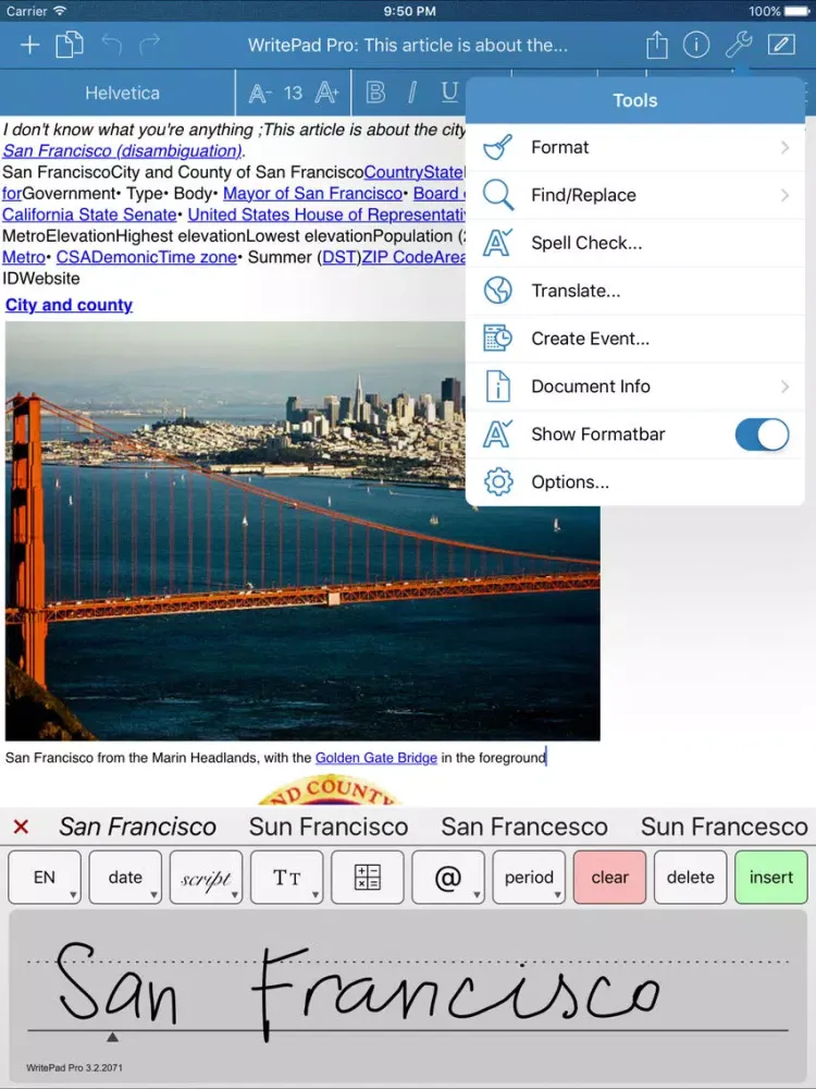 Zrzuty ekranu WritePad Professional iPad 