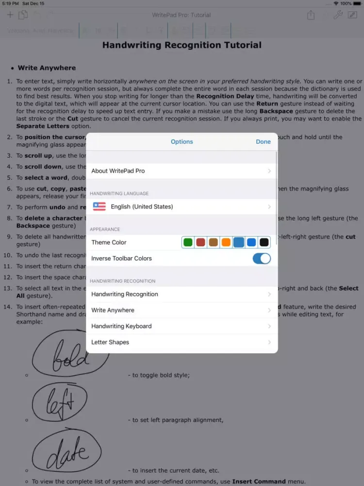 Zrzuty ekranu WritePad Professional iPad 