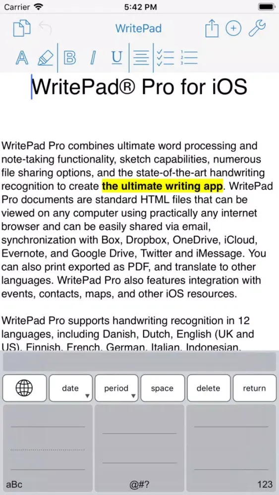 Zrzuty ekranu WritePad Professional