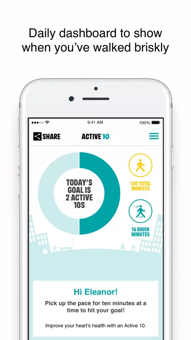 Tangkapan skrin NHS Active 10 Walking Tracker