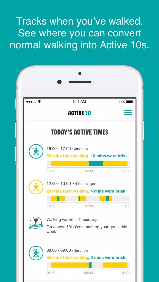 Tangkapan skrin NHS Active 10 Walking Tracker