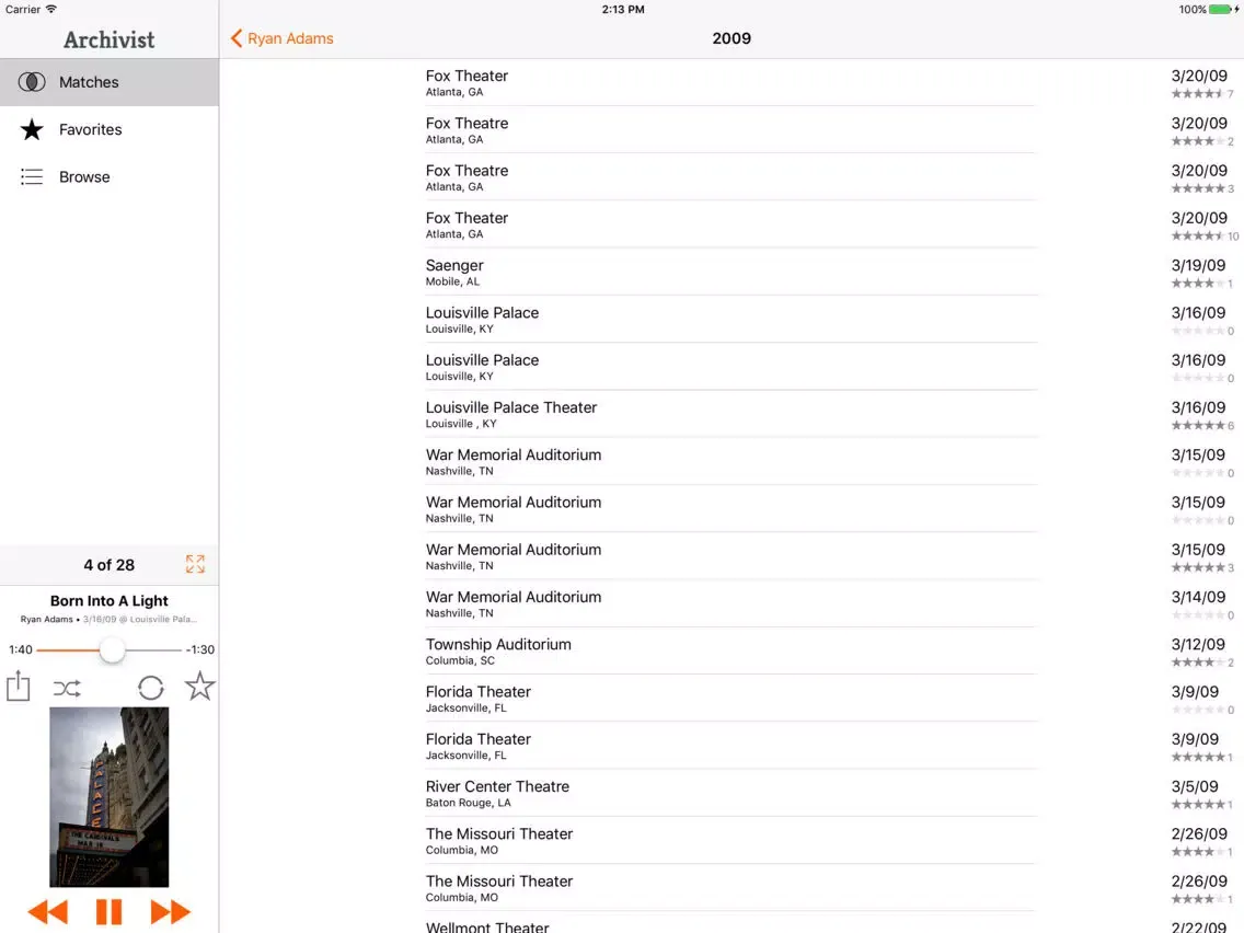 Capturas de tela do Archivist Live Music iPad 