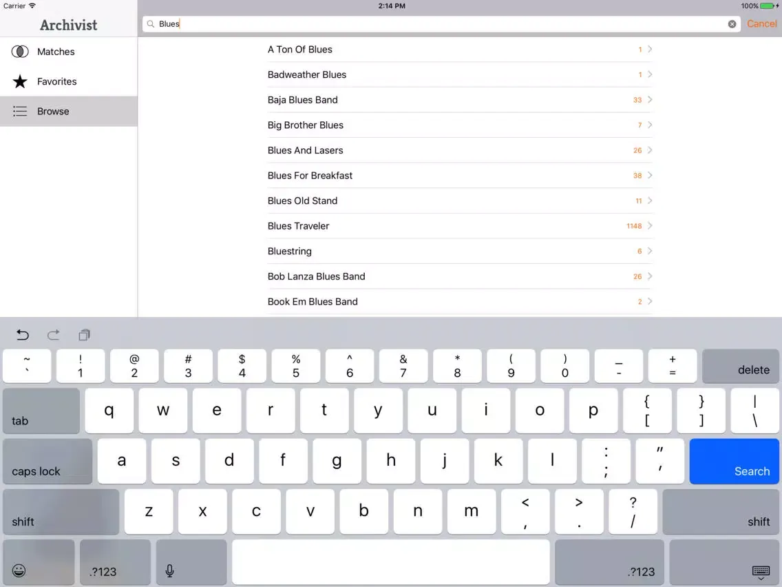 Capturas de tela do Archivist Live Music iPad 