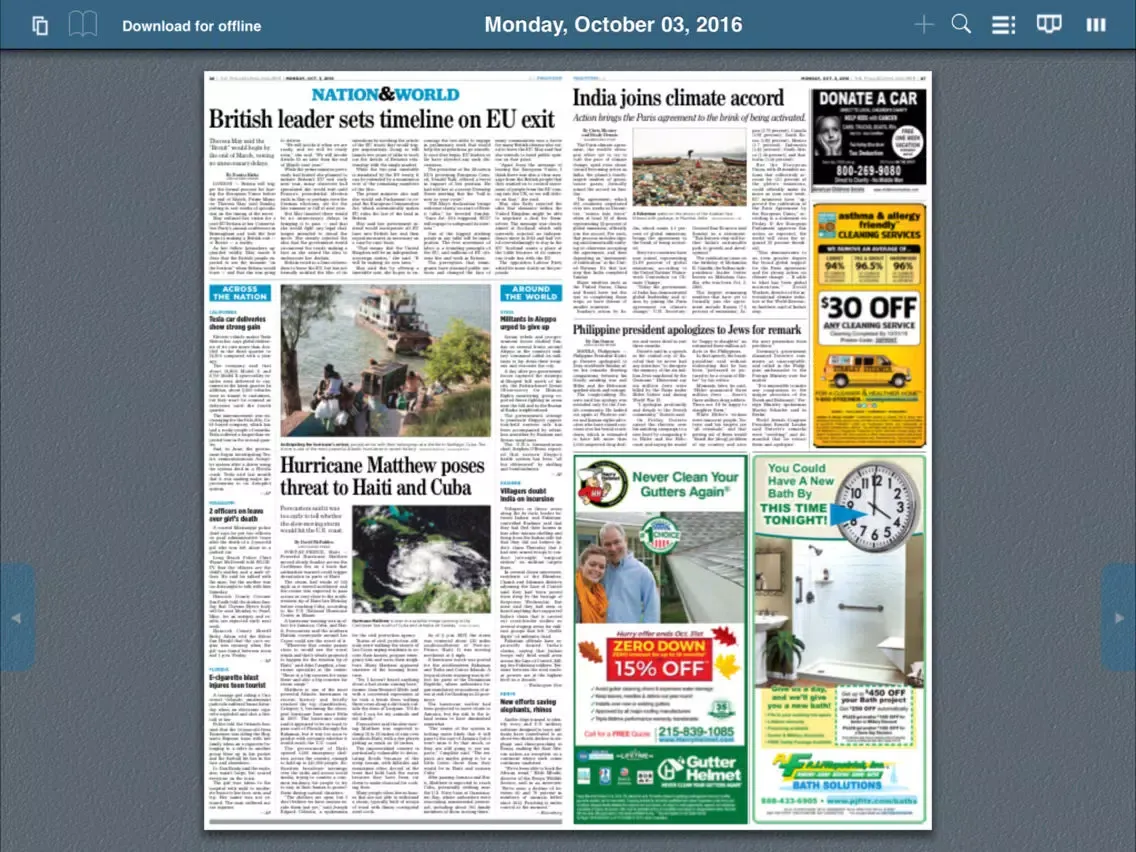 ภาพหน้าจอของ The Philadelphia Inquirer Replica - NJ Edition iPad 