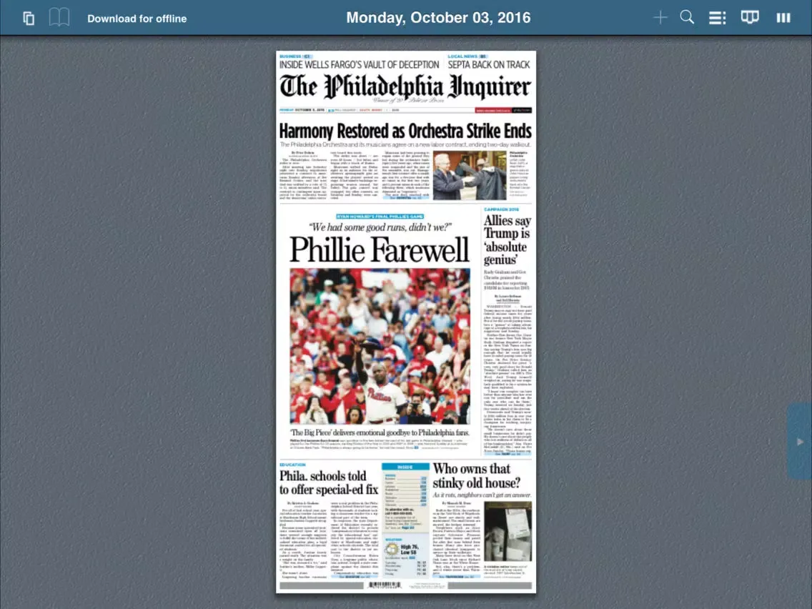 ภาพหน้าจอของ The Philadelphia Inquirer Replica - NJ Edition iPad 