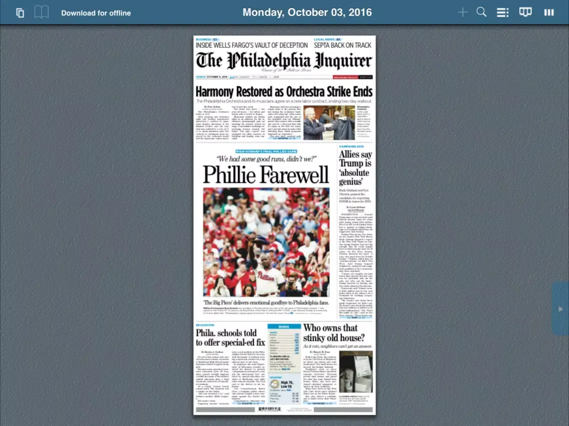 Tangkapan layar The Philadelphia Inquirer Replica iPad 