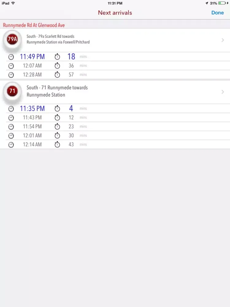 Tangkapan layar myBus Transit App iPad 