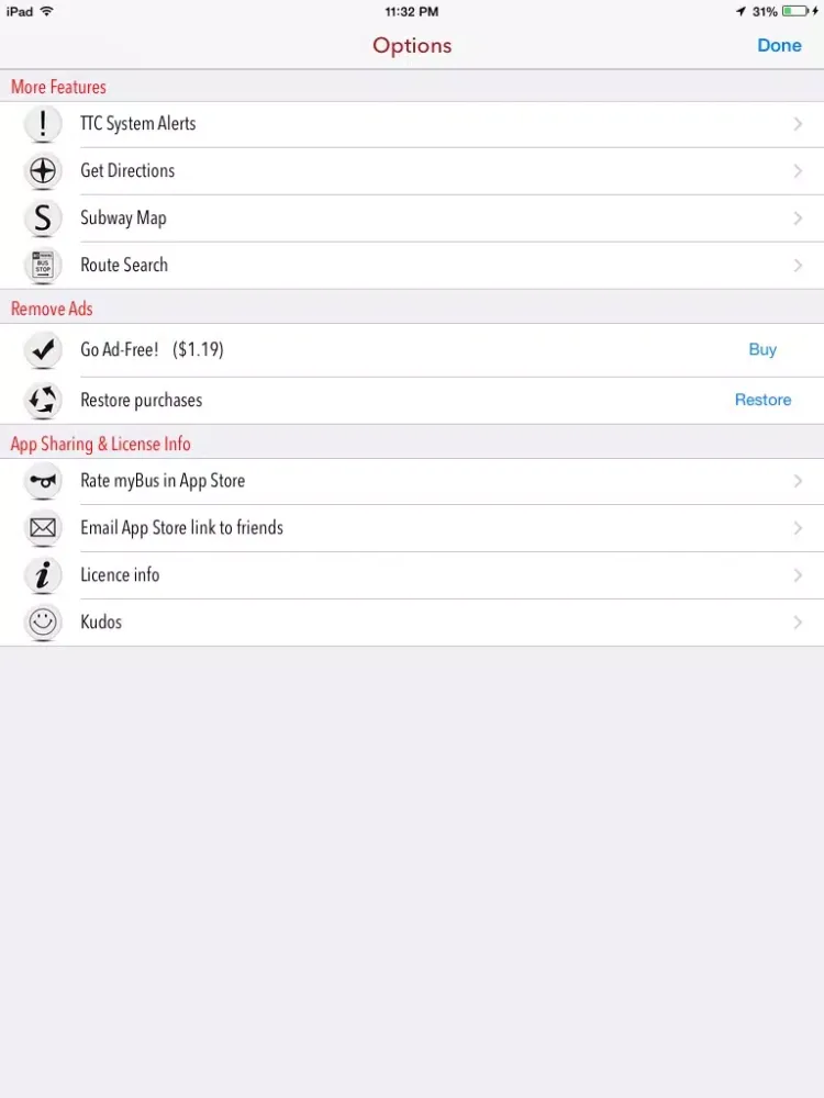 Tangkapan layar myBus Transit App iPad 