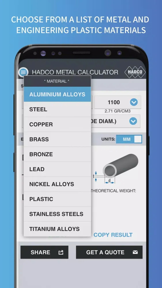 Metal Weight Calculator Screenshots