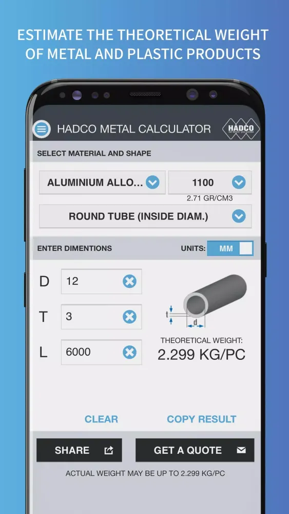 Metal Weight Calculator Screenshots