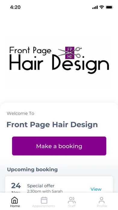 Tangkapan skrin Front Page Hair Design