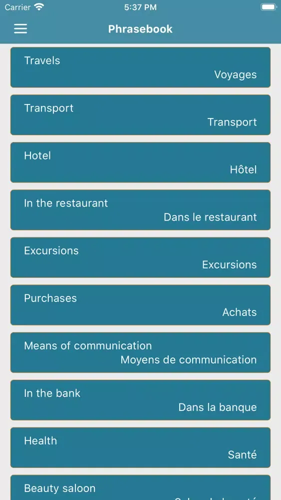 Captures d'écran de English - French phrasebook