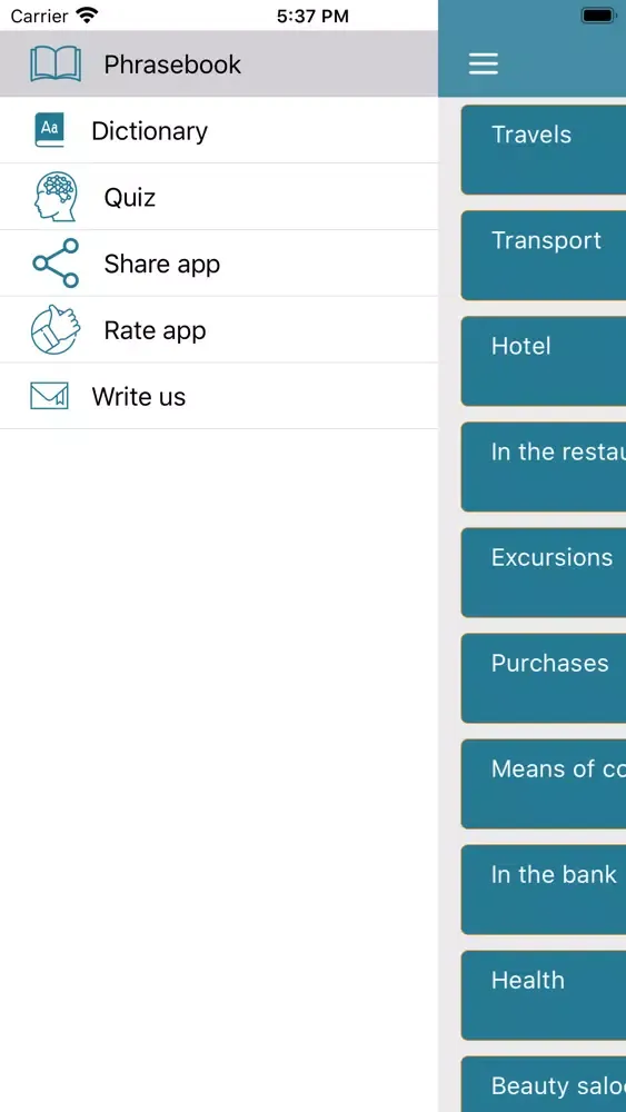 Captures d'écran de English - French phrasebook