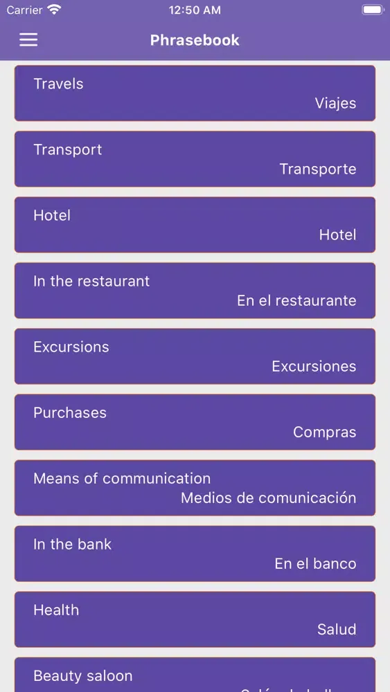 Tangkapan skrin English - Spain phrasebook