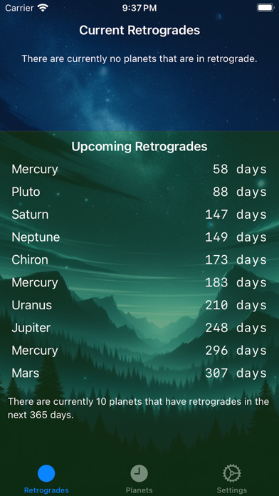 Tangkapan layar Planetary Retrogrades