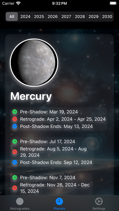 Tangkapan layar Planetary Retrogrades