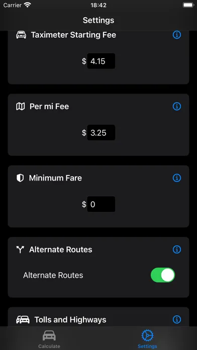 Ảnh chụp màn hình của Taximeter Tariff