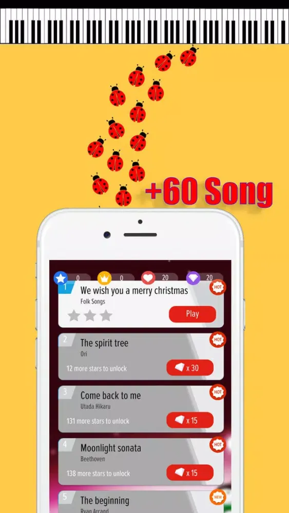 Ảnh chụp màn hình của piano ladybug mira Tiles