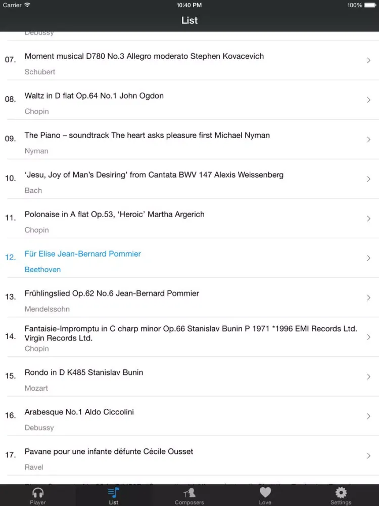 Tangkapan layar 100 Best Piano Classic Pro iPad 