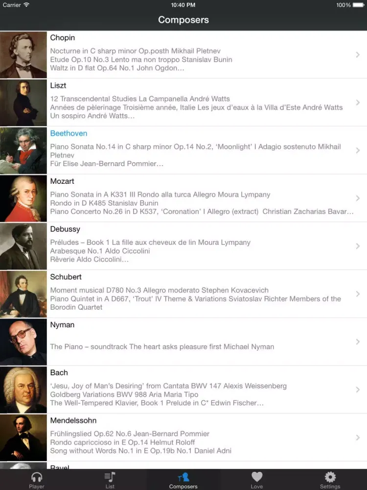 Tangkapan layar 100 Best Piano Classic Pro iPad 
